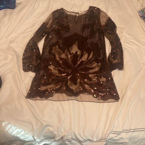 12th Tribe Amber Nights Beaded Mini Dress in Cinnamon - Picture 2 of 3